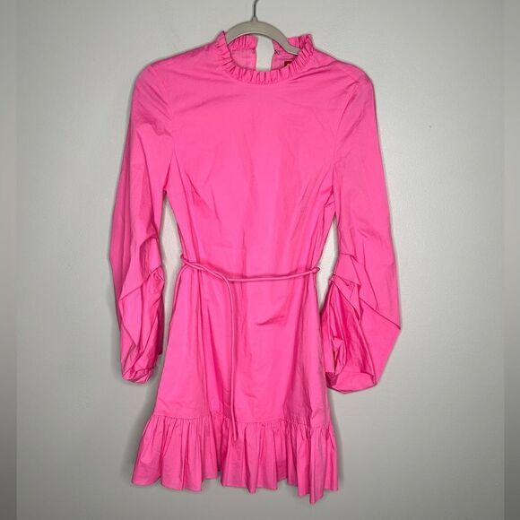 STAUD CAROLINA LONG SLEEVE RUFFLED DRESS IN WILD ORCHID - Picture 3 of 7
